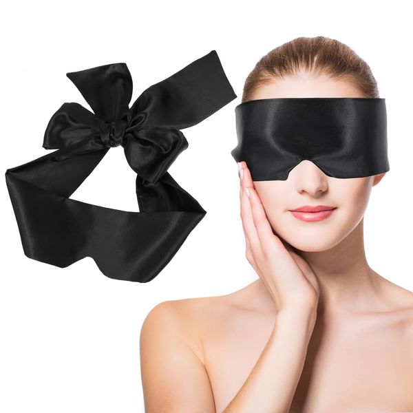 WY LIGHTING LEVEL Black Satin Sleep Mask, Silk Satin Blindfold Comfortable Eye Mask Sleep Mask Eye Cover Silk Sleeping Mask Valentine's Day Gift(145cm/57inch)