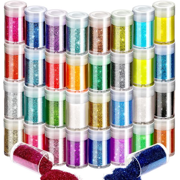 FANDAMEI 32 Colors of Nail Glitter Face Glitter Powder for Makeup, Rainbow Body Glitter for Eye Hair Makeup