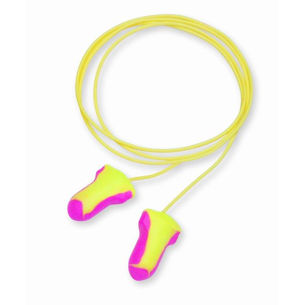 Foam Ear Plugs,Reusable,T-Shape,Corded,100/BX,Pink/Yellow,Sold as 1 Box