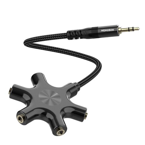 HOSONGIN 5-Way Headphone Splitter - 3.5mm Audio Sharing Hub with Braided Cable & Gold-Plated Connectors - Compatible with Smartphones Tablets Laptops MP3 Players - Perfect for Travel School Family Fun
