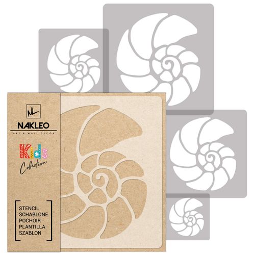 NAKLEO Painting Stencils Set for Kids, 5 Pcs Templates 3.5" to 13.4" Nautilus Shell Crustacean, Plastic and Reusable Drawing Stencils, Children Room Decor, Craft DIY Wall Furniture