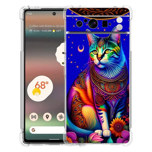 Beaucov Pixel 8 Pro Case,Colorful Floral Cat Mandala Drop Protection Shockproof Case TPU Full Body Protective Scratch-Resistant Cover for Google Pixel 8 Pro