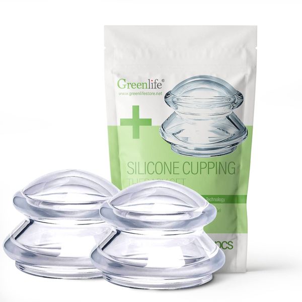 GreenLife® Cupping Therapy Sets - Silicone Cups Set Firm for Muscle Soreness Pain Relief Body Neck Knee, Self Massage Tool, Deep Muscle Massager, Anti Cellulite Joint Pain Recovery (small,2pcs)