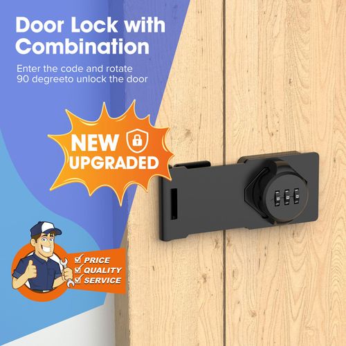Mechanical Password Rotary Hasp Locks, Door Security Slide Latch Lock for Small Doors, Cabinets, Barn Door, Bathroom, Outdoor, Garage, Garden (2 Packs Black)