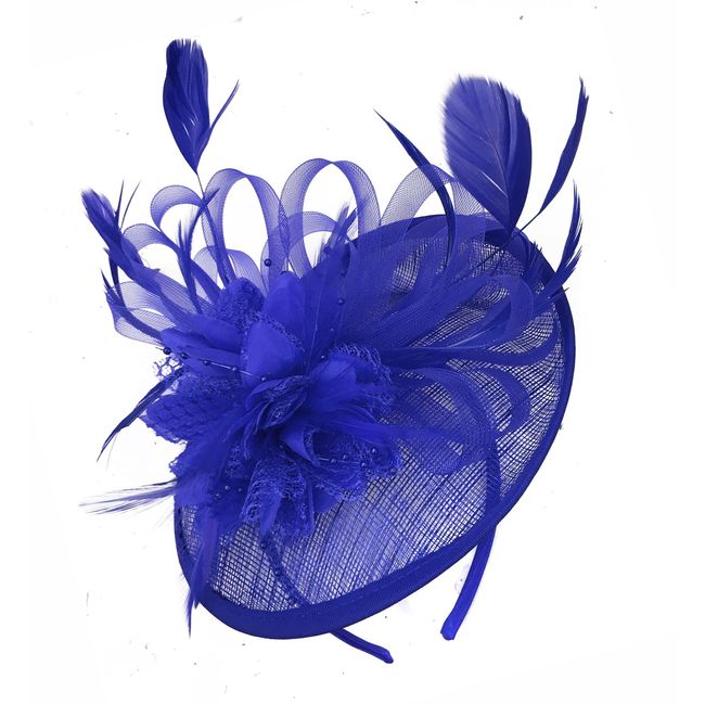 Caprilite Royal Blue Sinamay Disc Saucer Fascinator Hat for Women Weddings Headband