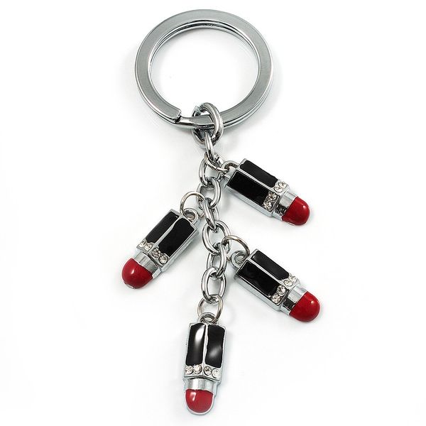 Avalaya Silver Tone Crystal Enamel Lipstick Keyring/Bag Charm