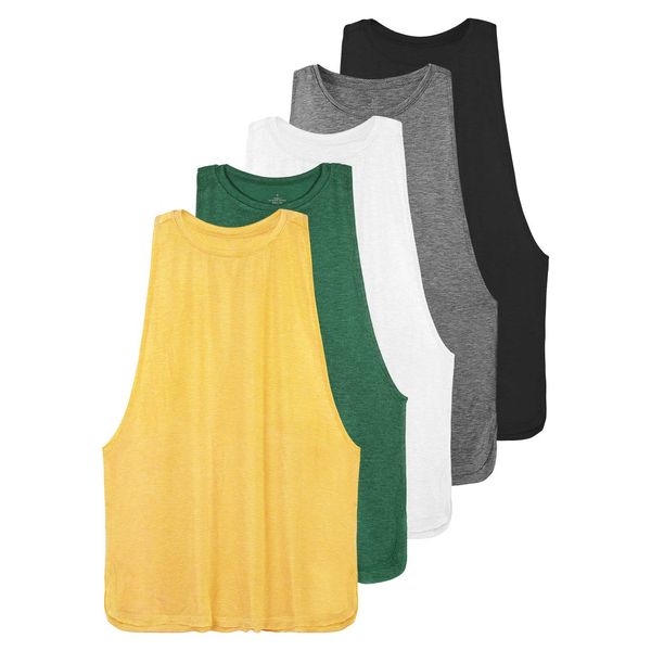 Ullnoy Workout Tank Tops for Women Running Muscle Tanks Sleeveless Loose Fit Gym Yoga Sport Shirts-5 Pack Black/Dark Gray/White/Army/Yellow S