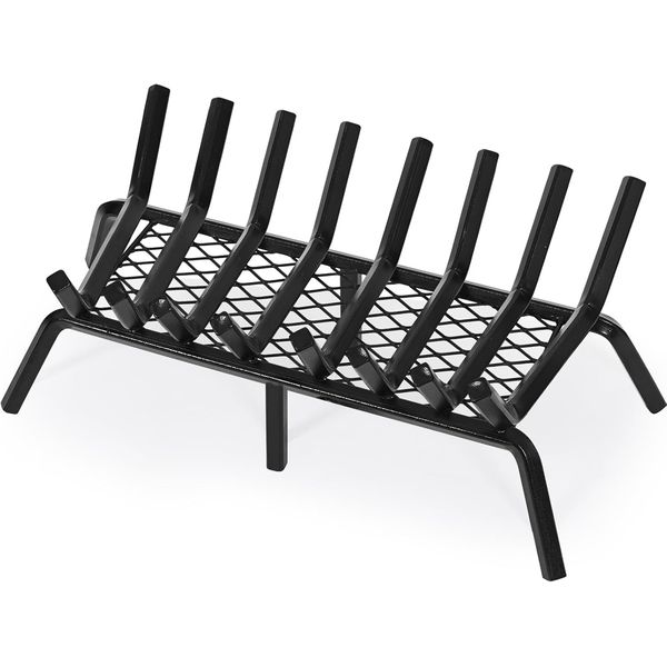 Heavy Duty 28" Fireplace Grate with Ember Retainer for Indoor & Outdoor Use