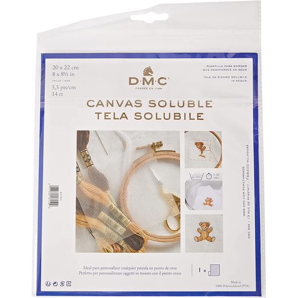 DMC Soluble Canvas, Polyvinyl, White, 22 x 0,2 x 20 cm