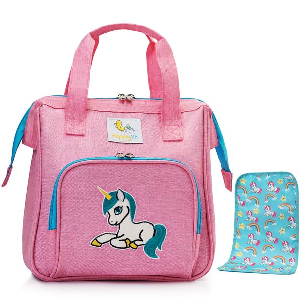 HappyVk- Pink Baby Doll Diaper Bag with Doll Changing Pad- Handbag for Girls - Unicorn