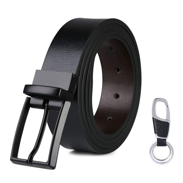 flintronic Men’s Leather Belt, Automatic Buckle Leather Ratchet Belt 3.5cm * 130cm (Keychain & Gift Box Include)