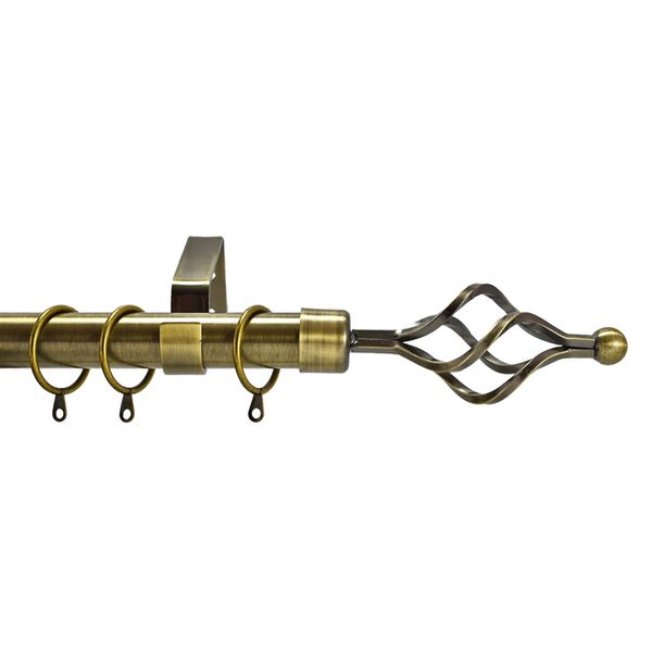 Your Home Online 28mm Diameter Metal Curtain Pole Various Finials Antique Brass Rings (Twist Finial, 1.5m)