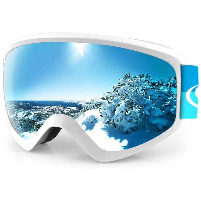 findway Skibrille Kinder, Snowboardbrille für Kinder Jungen und Mädchen Alter 8 9 10 11 12 13 14 OTG Skibrillen Sphärisch Verspiegelt Anti-UV Anti-Fog Windwiderstand Kompatibler Helm und Brillenträger