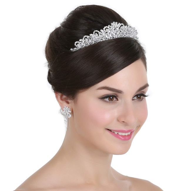 SAMKY Wedding Hair Accessories Bridal Tiara Crown with Rhinestone Crystal Bride's Headpiece