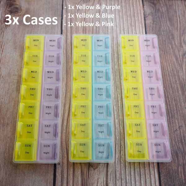 3x PCS 7 Daily Weekly Vitamin Pill Organizer Twice Day Storage Box Case 2 Colors