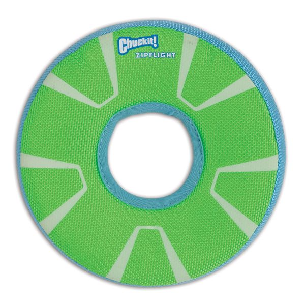 Chuckit Max Glow Zipflight Flying Disc Dog Toy, Medium (8.5"), Green and White