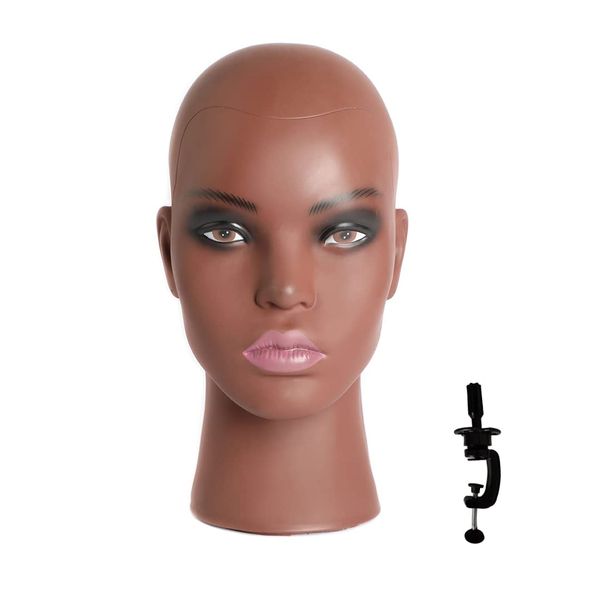 Phamb Afro Mannequin Head for Wigs Black Styrofoam Mannequin Head with Real Female African American Profile Face Bald Mannequin Head for Making Wigs