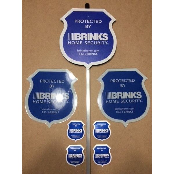 BRINKS REFLECTIVE Staked Security Signs + 4 Double Sided Decals **BRAND NEW**