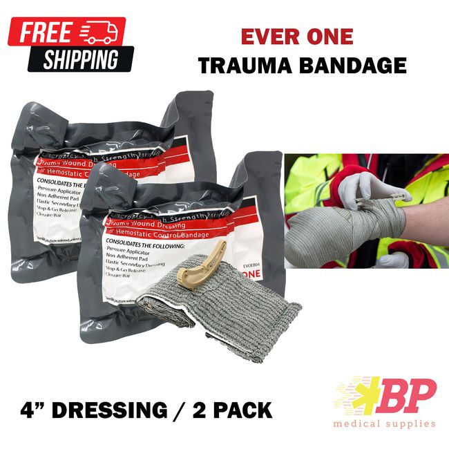 EverOne 4" Emergency High Strength Compression Bandage Trauma Wound Dressing 2PC