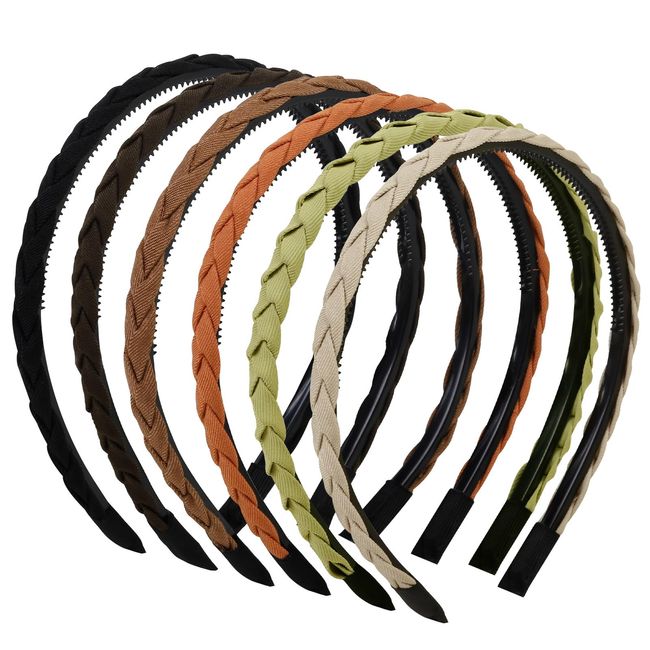 WOVOWOVO 6 Packs Braided Headbands for Women Girls, 1cm Thin Flexible Headband with Teeth Comb, Non Slip Fashion Head Band Hairbands Hair Accessories