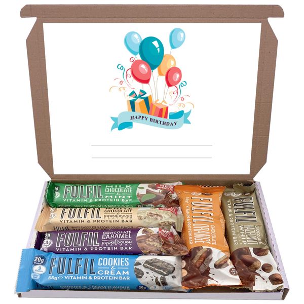 Fulfil Protein Bars & Vitamins Chocolate 6x60g Gift Box Hamper Snack Low Sugar Carbs Fulfill Bar (Birthday - 2)