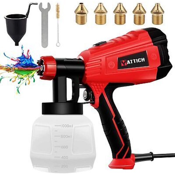 YATTICH Paint Sprayer, High Power HVLP Spray Gun, with 5 Copper Nozzles & 3 Patt