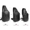 Polare Cowhide Leather Waterproof Casual Daypack Sling Shoulder Chest Crossbody Bag For Men Black-large