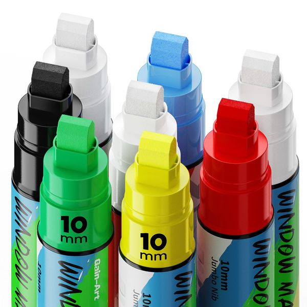 Car Window Markers for Glass Washable, 8 Jumbo Liquid Chalk Markers with 10mm Wide Tips & 3 in 1 Nib, Window Paint Chalk Markers for Glass, Chalkboard, Menu Board, Restaurant, Bistro, Grocery Store