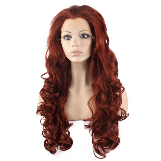 Mxangel Long Wavy Celebrity Lace Front Wig Half Hand Tied Heat Resistant Fiber Fashion Burgundy Red Synthetic Hair Wig