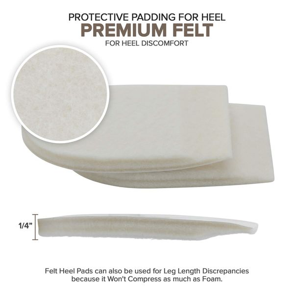 Felt Heel Cushion Pad 1/4" with Adhesive for Pain Relief - 4 Pairs