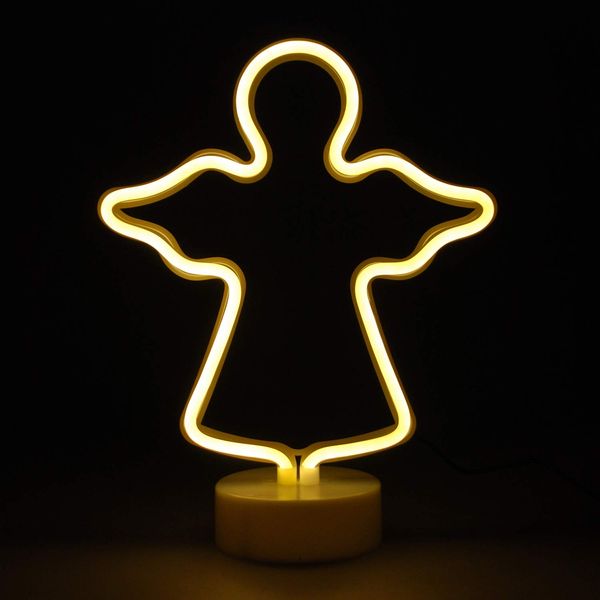 Simpa LED Novelty Neon Light - ANGEL WARM WHITE - Choose from various designs & colours - Ideal for your home, office desk or as a gift - USB power cable included. Uses 3 x AA Batteries Not Supplied