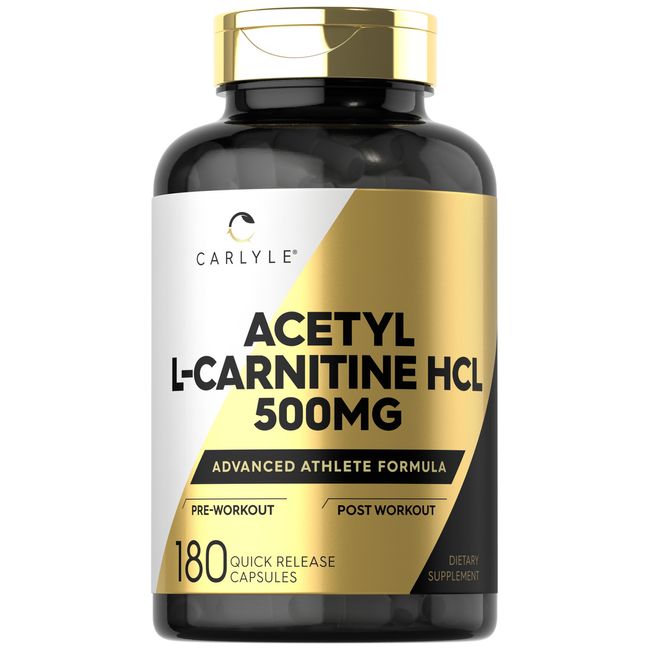 Acetyl L-Carnitine HCL 500mg | 180 Capsules | Non- GMO, Gluten Free | by Carlyle