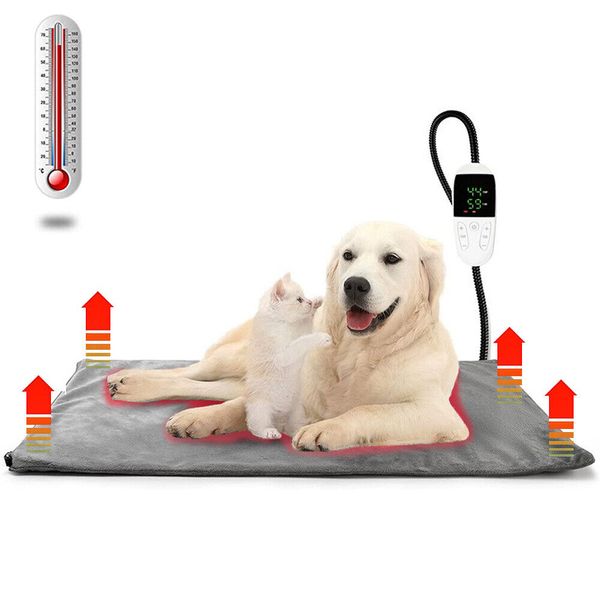 Heated Dog Bed Adjustable Temperature Pet Heating Pad Cats Mat +Timer Electric