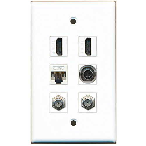 RiteAV - 2 HDMI 2 Port Coax Cable TV- F-Type 1 Port 3.5mm 1 Port Cat5e Ethernet White Wall Plate
