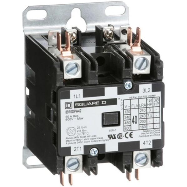 Square D 8910DPA42V14 Dfinit Prpose Contactr, 24Vac, 40A, 2P, Open