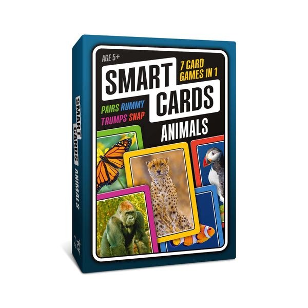 100 PICS SMART CARDS Animals, Gift, Stocking Filler, Travel Card Game, 7 games in 1, Pairs, Snap, Trumps, Rummy, Memory Quiz, Trivia, Age 5+, 1-8 Players