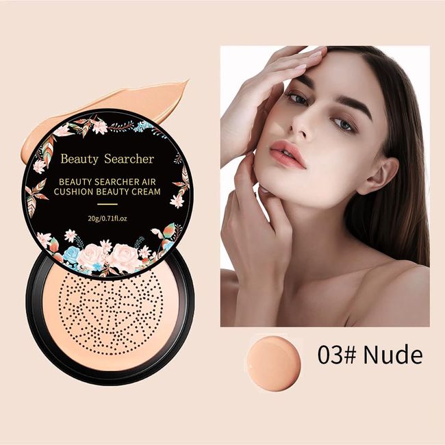 Beauty Glazed Mushroom Head Air Cushion CC Cream Foundation Cover Concealer Makeup Moisturizing Brightening Pigment Liquid Foundation, Even Skin Tone Makeup Base BB # 03 Nude