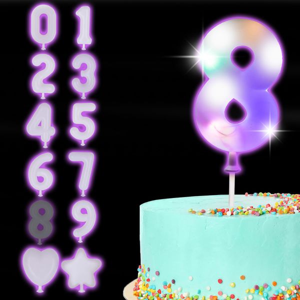 ArtCreativity LED Numeric Birthday Cake Topper - Light Up Number Cake Toppers with 3 Eye-Catching Modes - Anniversary and Birthday Cake Decorations - LED Cake Decor for Any Age (#8)