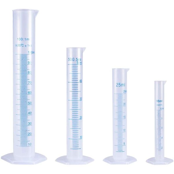 iplusmile Measuring Cylinder, Measuring Cylinder, Transparent, Cup, Measuring Beaker, Liquid Container, Plastic, Transparent Measurement, 0.3 fl oz (10 ml) / 25 ml / 50 ml / 100 ml 4 Pcs