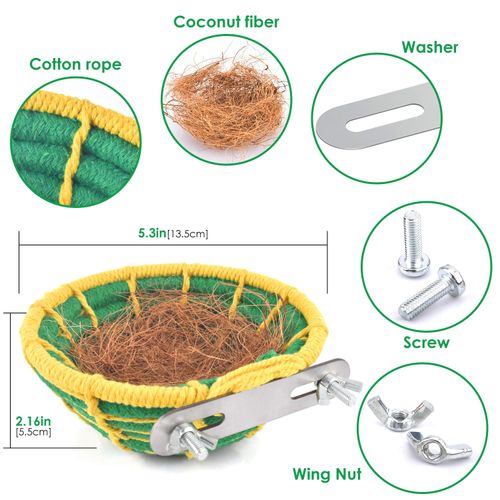 KATUMO Bird Nest, Conure Breeding Nest Parrot Bed with Natural Coconut Fiber Bedding for Budgie, Parakeet, Cockatiel, Conure, Lovebird, Canary, Finch, Small Birds