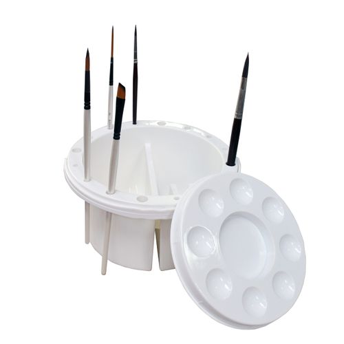 Plastic Paint Brush Washer & Storage Tub with Cicular Palette