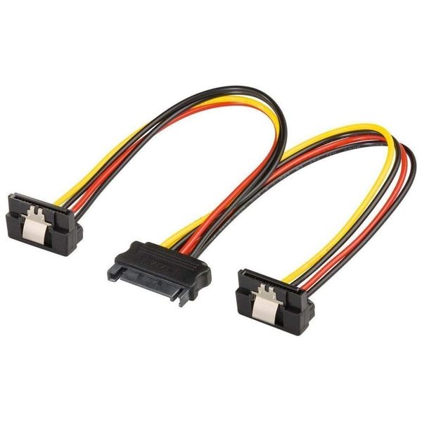 PremiumCord Power Splitter for Hard Drives HDD SATA Male to 2x SATA Female 90° Angled