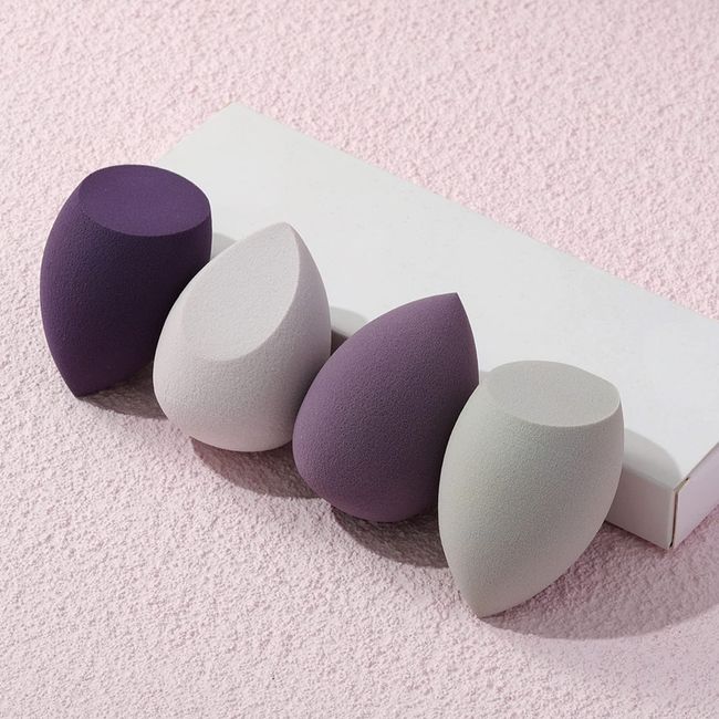 Selawasty 4 Pcs Makeup Sponge Set Foundation Blending Beauty Sponge Flawless for Liquid Cream, and Powder Multi-colored Makeup Sponges(Purple Series)