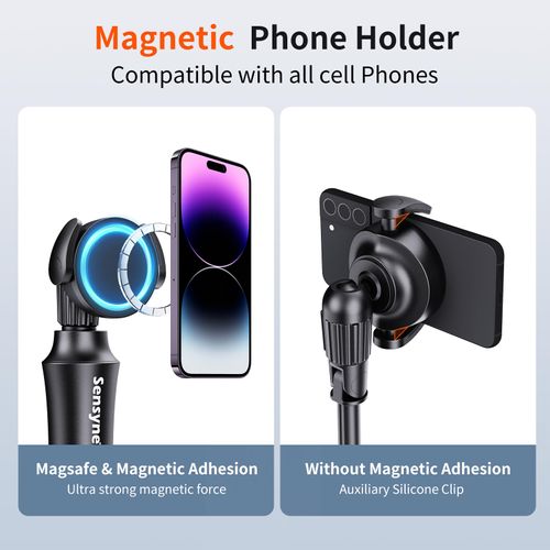 Sensyne 62'' Magstick Selfie Stick Tripod, All-in-One Phone Tripod with Magnetic Phone Holder and Detachable Wireless Remote, Compatible with MagSafe, All Cell Phones
