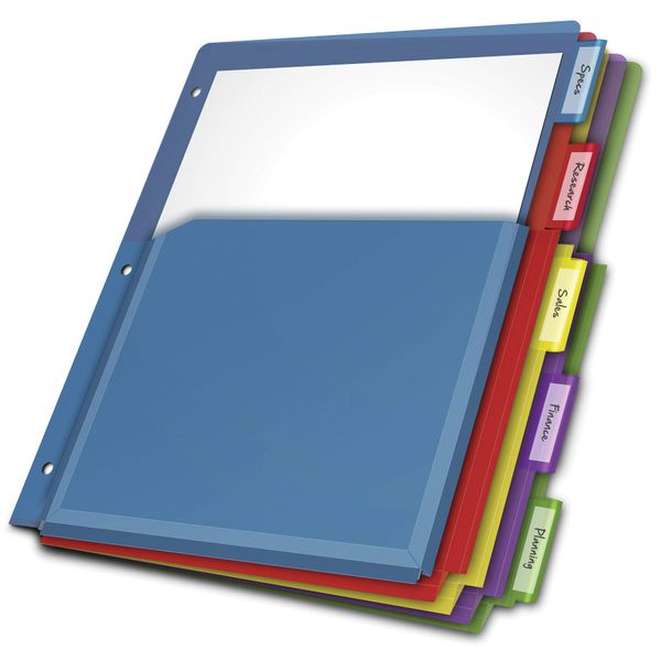 Cardinal Expanding Plastic Binder Dividers, Flexible Front Pockets Expand 1/4", 5-Tab, Insertable Multicolor Tabs, Letter Size, 1 Set (84012CB)