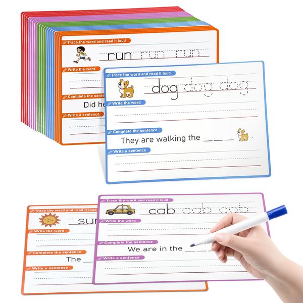 CVC Word Games & Sentence Building for Kids - Handwriting Practice, Phonics Flash Cards, Sight Word Tracing for Pre-K, Kindergarten & Homeschool Learning Activities