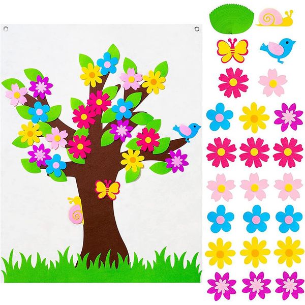 VILLCASE 1 Set DIY Spring time Board Nursery Room Mural Felt Flowers for Crafts Learning Storytelling Flannel Board Wall Story Board Kids Wall Art Felt Decor The Flowers Applique Preschool