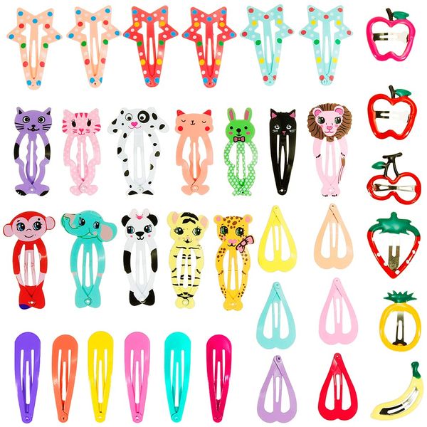Lictin 36pcs Cartoon Clips Cute Hair Clips Girl Hair Clips Metal Snap Barrettes Multiple Style Little Hairpin Hair Accessories for Toddlers Kids Girls Multicoloured(M) (36PCS)