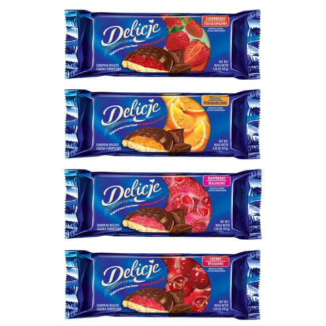 Delicje Variety Pack European Biscuits Strawberry, Orange, Raspberry, Cherry Filling