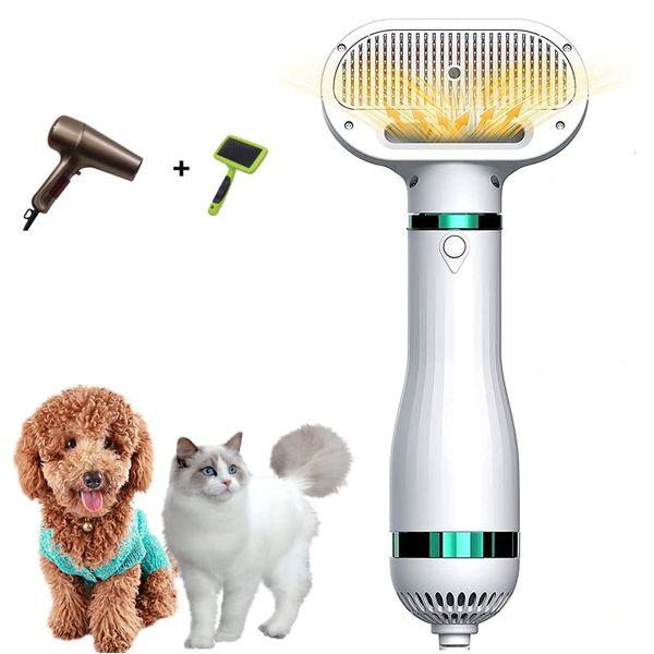 Kikuo Dog Hair Dryer, 2-in-1 Dog Hair Dryer, Pet Blower, Portable Travel Dog Grooming Hair Dryer Adjustable Heat Professional Pet Hair Cleaning Brush for Small and Medium Dogs & Cats